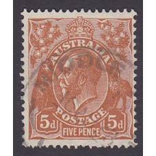 Australian  King George V  5d Brown   Wmk  C of A  Plate Variety 3L22..